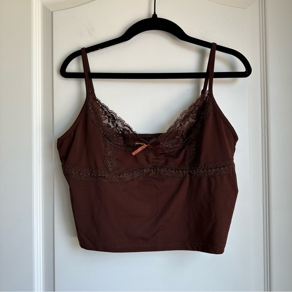 Cider Brown Lace Trim Tank Top
